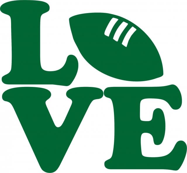 KIT - LOVE - Football Laser Cut Silhouettes (Size: WITH fusible- 4"H, Color: Green)