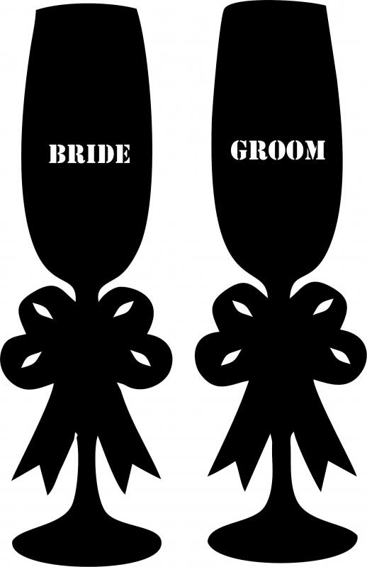 Bride & Groom Wine Glass Set Silhouettes (Size: 9"H)