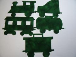 Christmas Train Set of 5 cars Laser Cut Appliques (Size: 5"H, Color: Evergreen , Direction: Facing left)