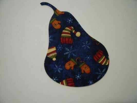 Christmas Pear Laser Cut Appliques (Size: with FUSIBLE - 5"H, Color: Blue Hats & Mittens)