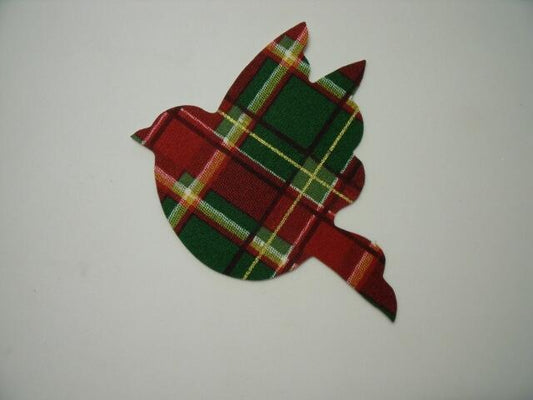 Christmas Bird Laser Cut Appliques (Size: 5"H, Color: Red & Green Plaid, Direction: Facing right)