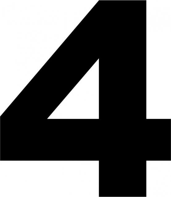 Number - "4" Laser Cut Appliques (Font Style: Arial Black, Color: White, Size: with FUSIBLE - 4"H)