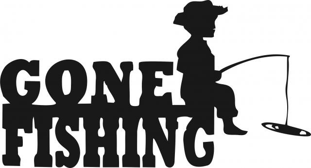 GONE FISHING Silhouette Laser Cut Appliques (Size: 12"W, Color: Black)