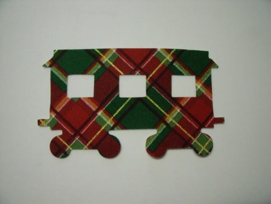Christmas Train Passenger Car Laser Cut Appliques (Size: with FUSIBLE - 5"H, Color: Red & Green Plaid)