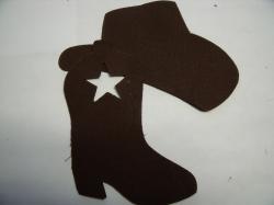 Cowboy Hat & Boot Laser Cut Appliques (Size: 6"H, Color: Brown  , Direction: Facing right)