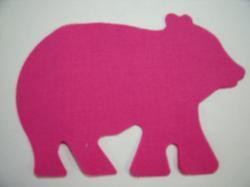 Bear Laser Cut Appliques  (Size: with FUSIBLE - 4"W, Color: Hot Pink  , Direction: Facing right)