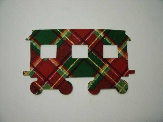 Christmas Train Passenger Car Laser Cut Appliques (Size: with FUSIBLE - 4"H, Color: Red & Green Plaid)