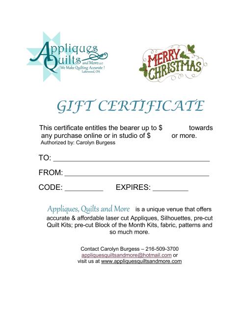 Gift Certificates  (Occasion: Merry Christmas, Amount: Gift Certificate - $50.00)