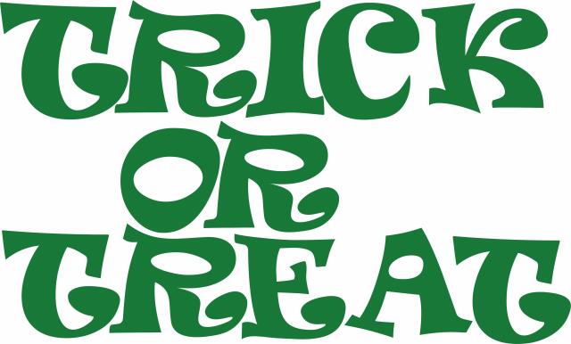 TRICK OR TREAT Letters Ravie Design Laser Cut Appliques (Size: with FUSIBLE - 4"H, Color: Tonal - Green)
