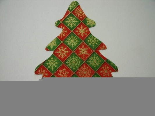 Christmas Tree Laser Cut Appliques (Size: with FUSIBLE - 4"H, Color: Green & Red Metallic Snowflakes)