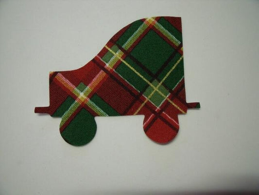 Christmas Train Coal Car Laser Cut Appliques (Size: 4"H	, Color: Red & Green Plaid, Direction: Facing left)