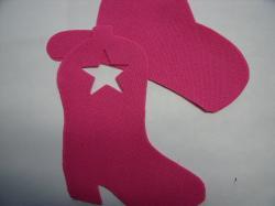 Cowboy Hat & Boot Laser Cut Appliques (Size: 4"H	, Color: Hot Pink  , Direction: Facing left)