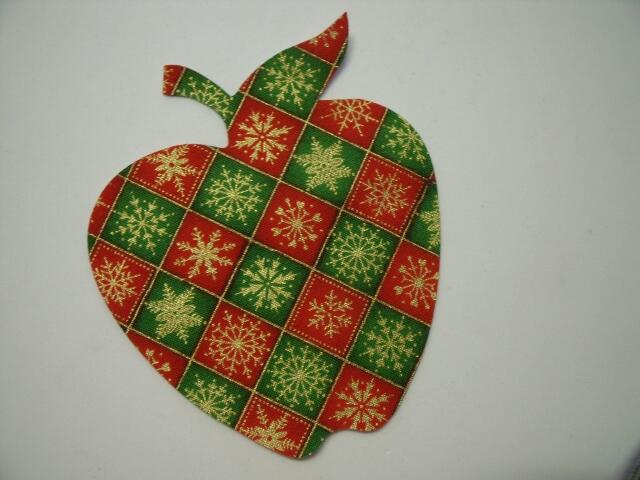 Christmas Apple Laser Cut Appliques (Size: with FUSIBLE - 5"H, Color: Red & Green Metallic Snowflakes)