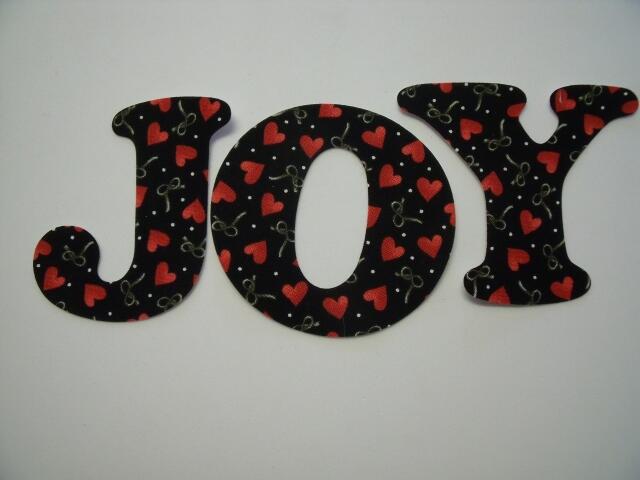 Christmas JOY Letters Laser Cut Appliques (Size: with FUSIBLE -  5"H, Color: Black Hearts & Ribbons)