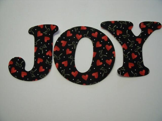 Christmas JOY Letters Laser Cut Appliques (Size: with FUSIBLE -  5"H, Color: Black Hearts & Ribbons)