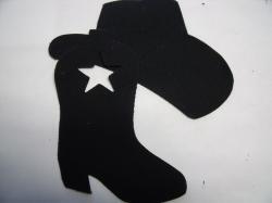 Cowboy Hat & Boot Laser Cut Appliques (Size: 4"H	, Color: Black  , Direction: Facing left)