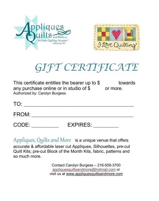 Gift Certificates  (Occasion: I Love Quilting ($100)