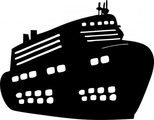 Cruise Ship Silhouette Laser Cut Appliques (Size: with FUSIBLE - 9"W, Color: Black)