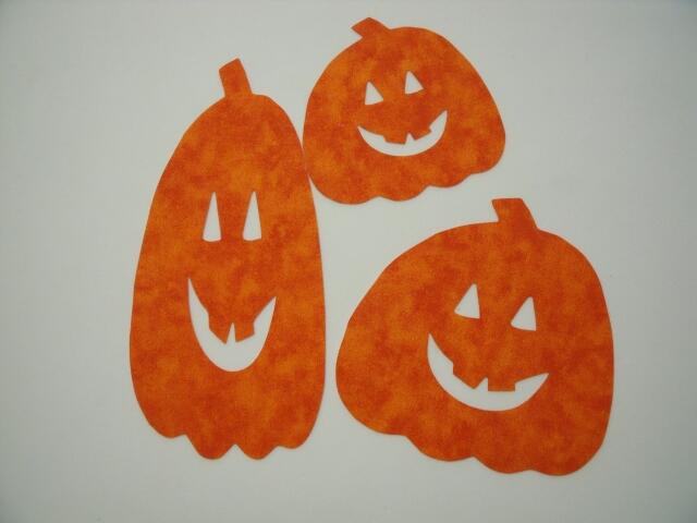 Halloween Jack O' Lantern Trio Laser Die Cut Appliques (Size: with FUSIBLE - Trio, Color: Tonal - Orange  )