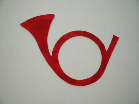 Christmas Horn Laser Cut Appliques (Size: with FUSIBLE - 6"W, Color: Tonal - Red, Direction: Facing right)