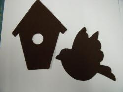Bird with Birdhouse Set Laser Cut Applique  (Size: with FUSIBLE - 4"H, Color: Brown )