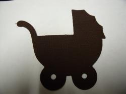Baby Carriage Laser Cut Appliques (Size: 4"W, Color: Brown  , Direction: Facing right)