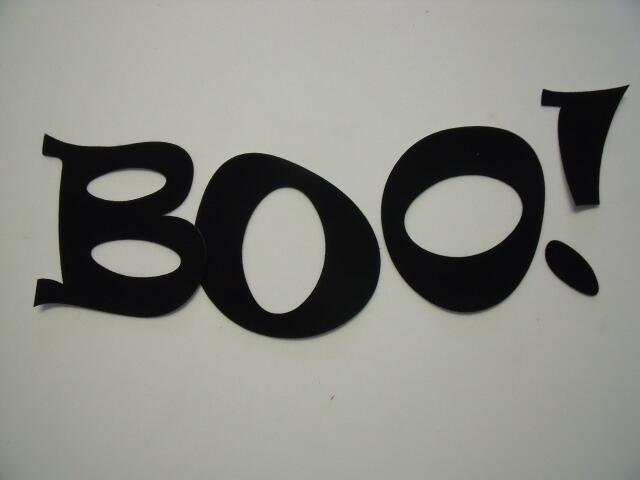 Halloween BOO!  Letters Ravie Design Laser Cut Appliques (Size: with FUSIBLE - 4"H , Color: Black )
