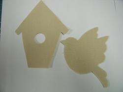 Bird with Birdhouse Set Laser Cut Applique  (Size: with FUSIBLE - 6"H, Color: Tan/Beige  )