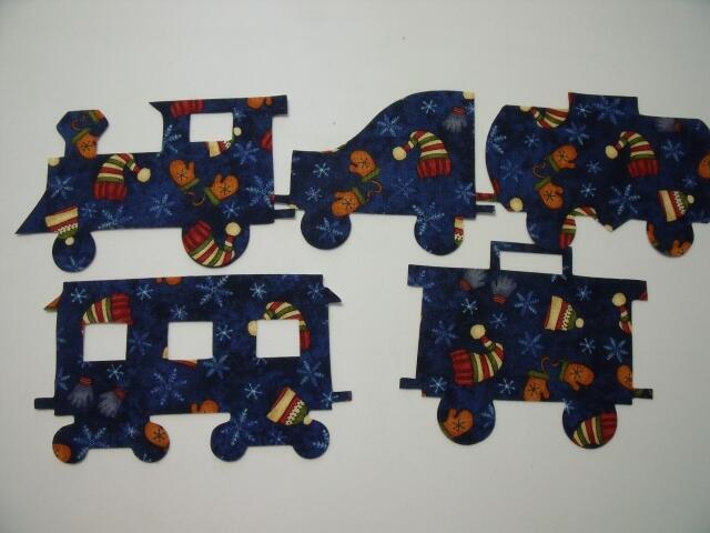 Christmas Train Set of 5 cars Laser Cut Appliques (Size: 6"H, Color: Blue Hats & Mittens, Direction: Facing right)