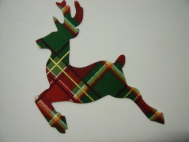 Christmas Reindeer Laser Cut Appliques (Color: Red & Green Plaid, Size: 6"H, Direction: Facing right)