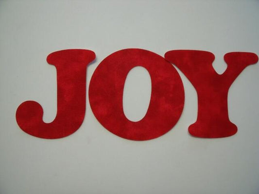Christmas JOY Letters Laser Cut Appliques (Size: with FUSIBLE - 4"H, Color: Tonal - Red)
