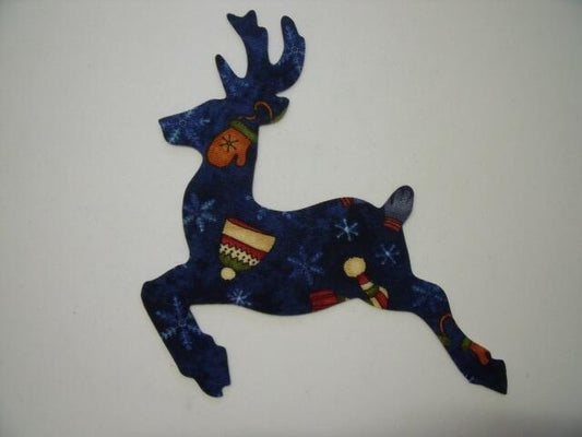 Christmas Reindeer Laser Cut Appliques (Color: Blue Hats & mittens, Size: with FUSIBLE - 4"H, Direction: Facing left)