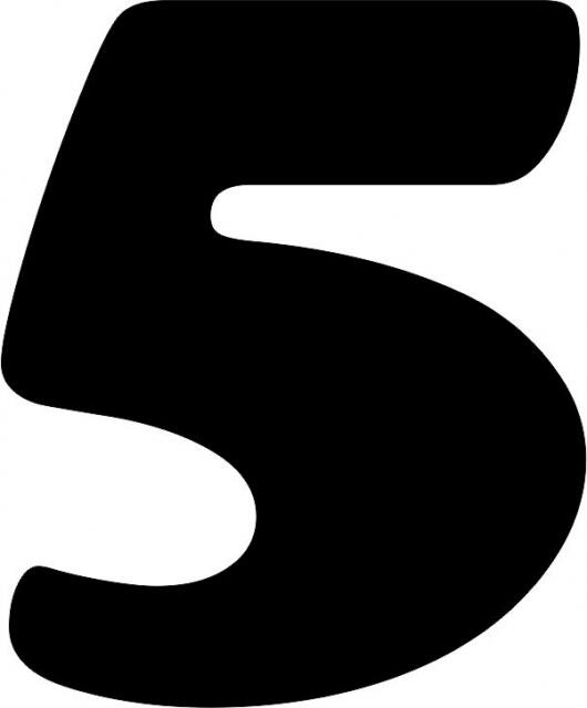 Number - "5" Laser Cut Appliques (Font Style: Cooper Black, Color: White, Size: with FUSIBLE - 4"H)