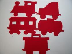 Christmas Train Set of 5 cars Laser Cut Appliques (Size: 5"H, Color: Red , Direction: Facing left)