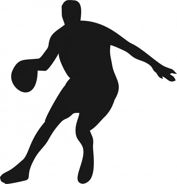 Basketball Player Passing Silhouette Laser Cut Appliques (Size: with FUSIBLE - 9"H, Direction: facing right)