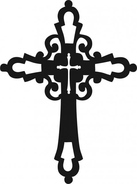 Cross #2 Silhouette Laser Cut Appliques (Size: with FUSIBLE - 10"H, Color: Black)