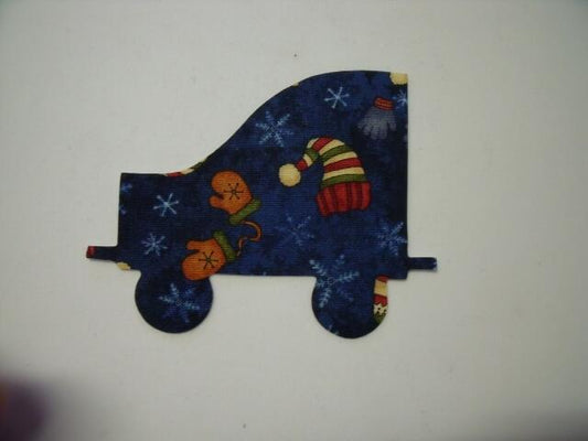Christmas Train Coal Car Laser Cut Appliques (Size: 5"H, Color: Blue Hats & Mittens, Direction: Facing left)