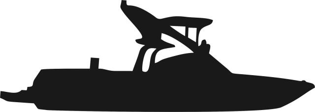 Ski Boat Silhouette Laser Cut Appliques (Size: 10"W, Direction: facing right)