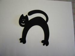 Happy Cat Silhouette Laser Cut Appliques (Size: with FUSIBLE - 4"H, Color: Black , Direction: Facing right)