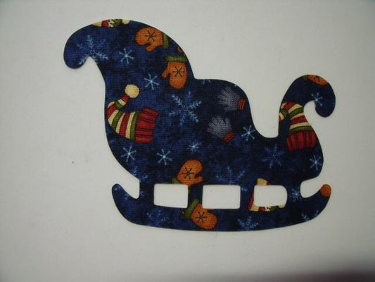 Christmas Sleigh Laser Cut Appliques (Size: with FUSIBLE - 4"W, Color: Blue Hats & Mittens, Direction: Facing left)