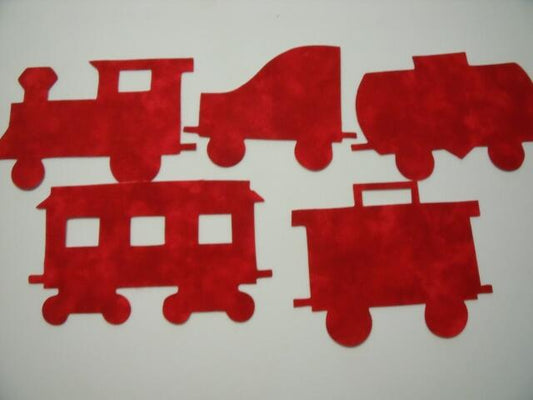 Christmas Train Set of 5 cars Laser Cut Appliques (Size: 4"H, Color: Tonal - Red, Direction: Facing right)