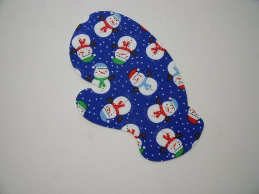 Christmas Mitten Laser Cut Appliques (Size: with FUSIBLE - 4"H, Color: Blue w/Snowmen, Direction: Facing left)