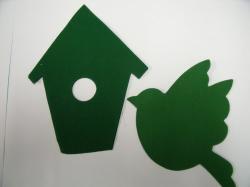 Bird with Birdhouse Set Laser Cut Applique  (Size: 5"H, Color: Green )
