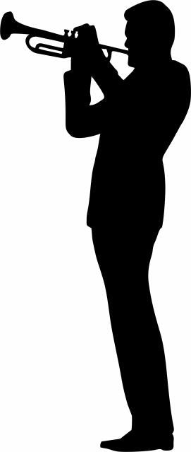 Classical Trumpet Player Laser Cut Silhouette  (Price: with FUSIBLE - 12"H, Direction: Facing Left)