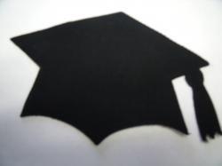 Graduation Cap - colors Laser Cut Appliques (Size: with FUSIBLE - 5"W, Color: Black  )