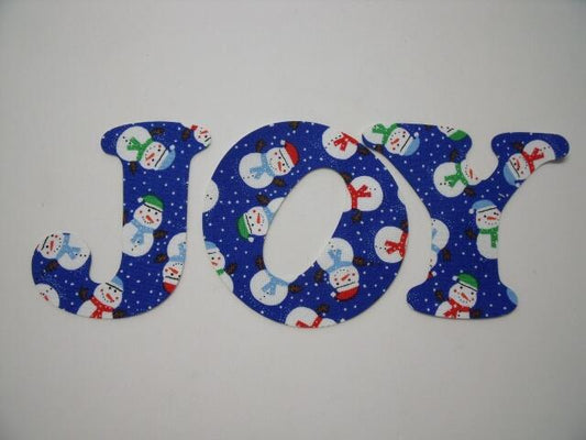 Christmas JOY Letters Laser Cut Appliques (Size: 5"H, Color: Blue Snowmen)
