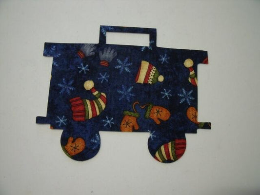 Christmas Train Caboose Laser Cut Appliques (Size: with FUSIBLE - 4"H, Color: Blue Hats & Mittens)